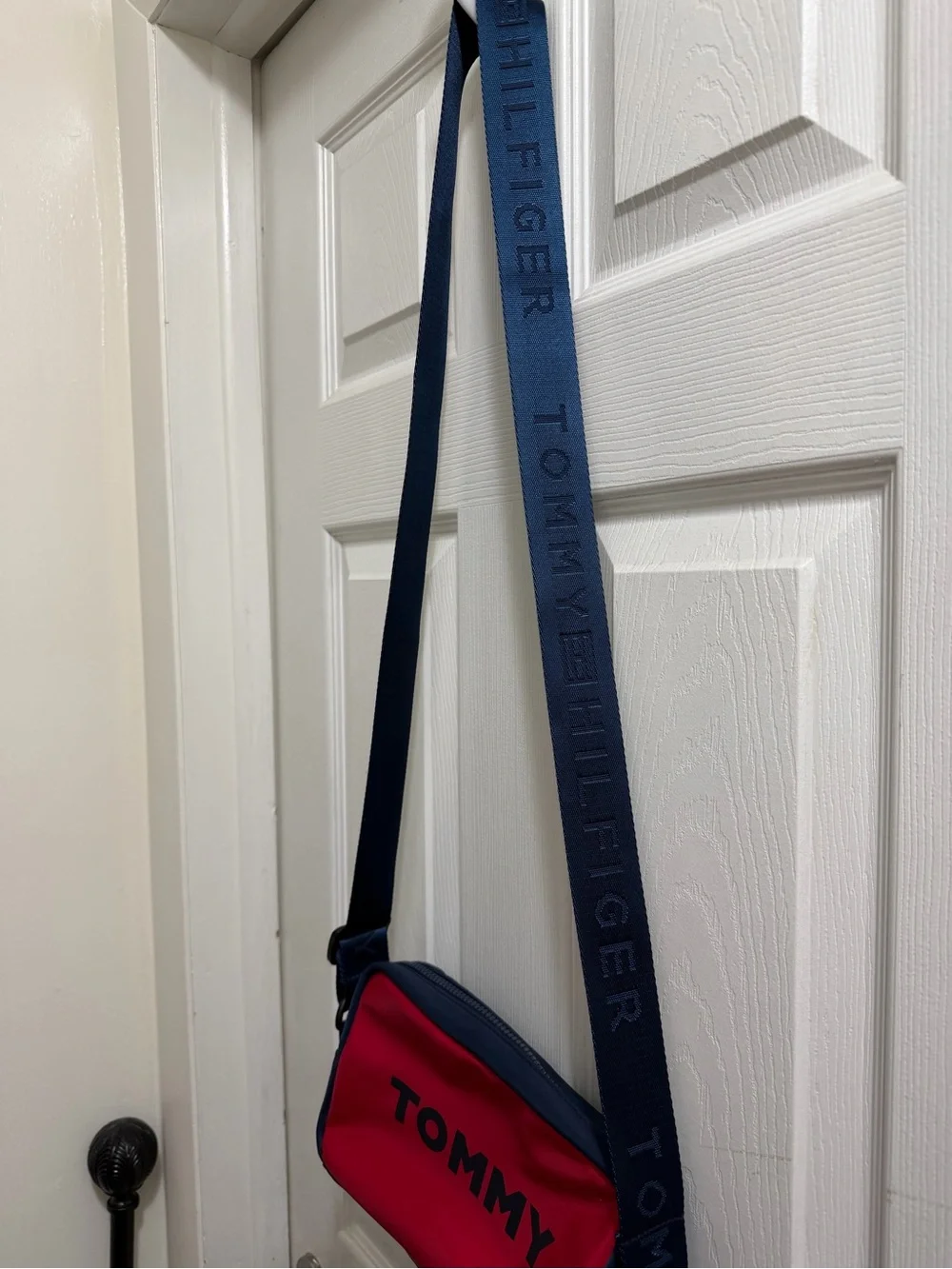 Tommy Hilfiger Red Crossbody Bag with Navy Strap